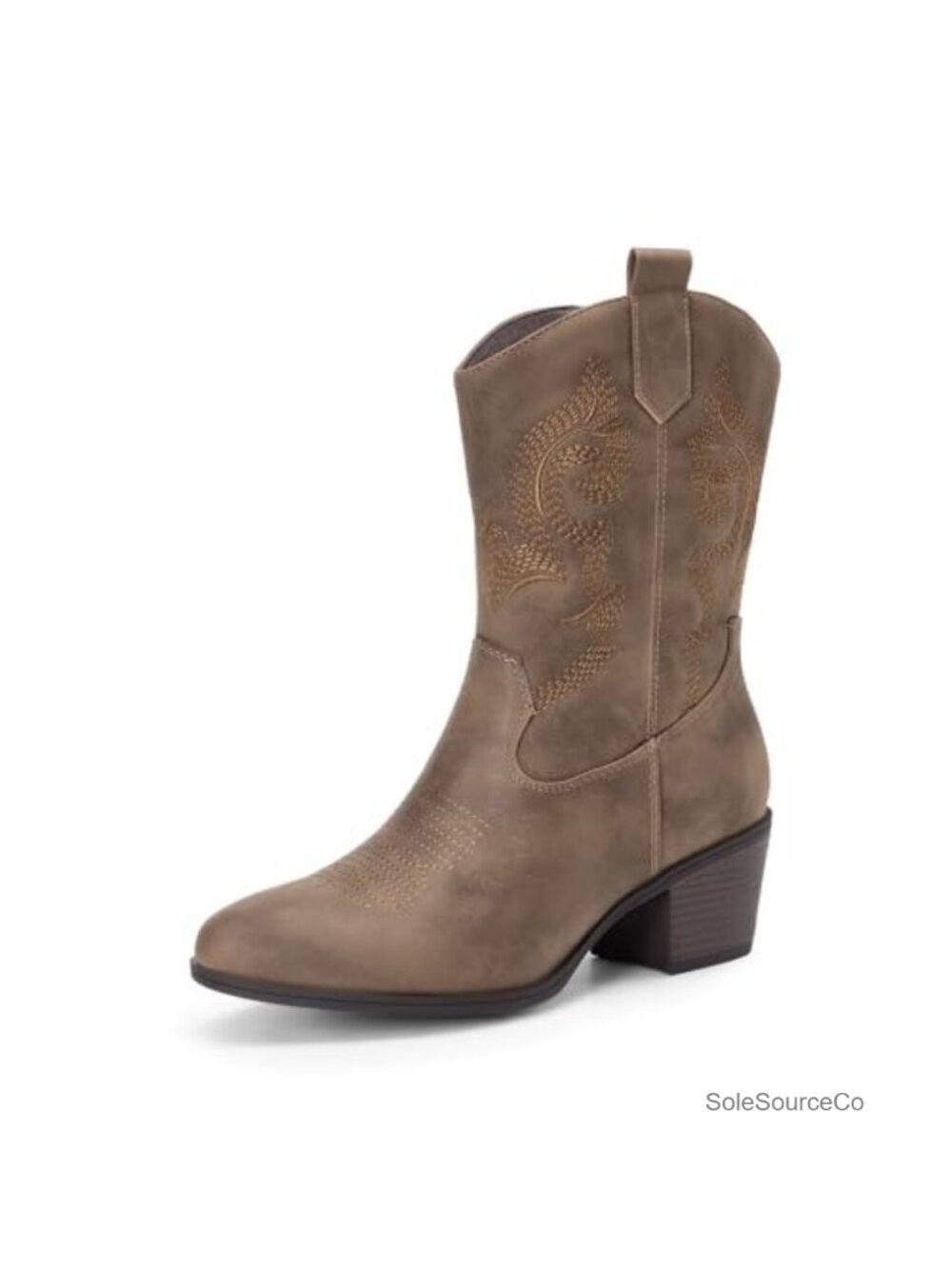 Women's Mid-Calf Western Boots with Embroidery, Faux Leather, Cuban Heel